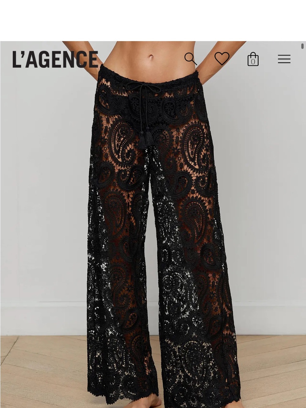 L'AGENCE Black Geraldine Paisley Crochet Cover-Up Pants (112)